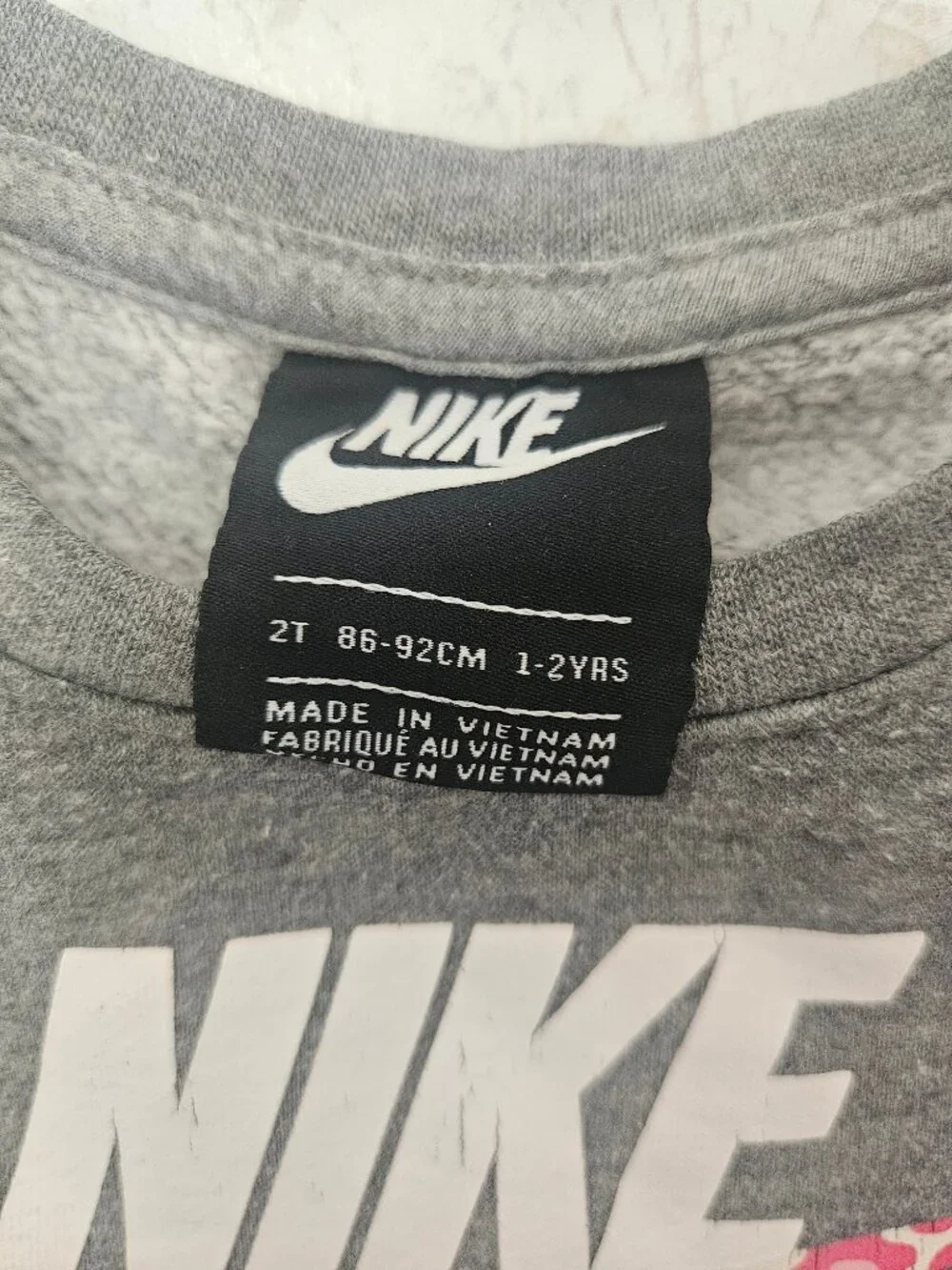 Nike Girls 2T Gray Pink Floral Swoosh Crewneck Sweatshirt